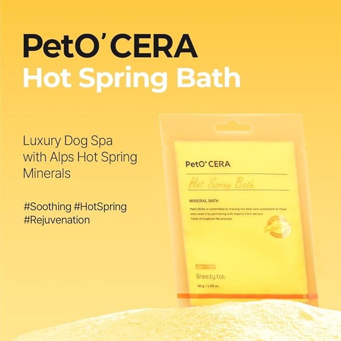 PetO’Cera Hot Spring Bath for Dogs, Alps Onsen Water, Soothes Dry, Itchy, Inflamed Skin, Conditions Coat, Anti-Lick Paw Soak, Hypoallergenic, Tear-Free, No-Rinse Dog Spa, 1.05oz, Dog Grooming, 3.15 oz