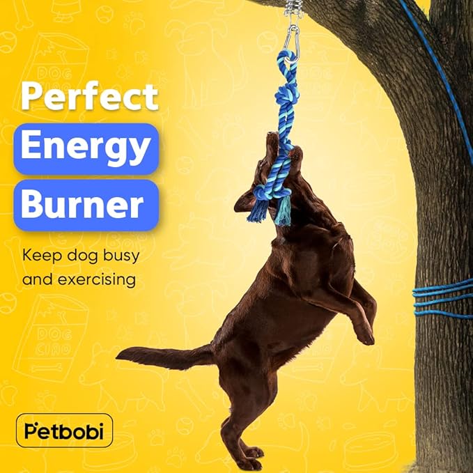 Petbobi Bungee Dog Toy, Outdoor Dog Tug Toy for Pitbull Interactive Exercise, Spring Pole Tug-of-War Toy with Durable Rope, Hanging Toy for Large Dogs to Reduce Boredom, Blue