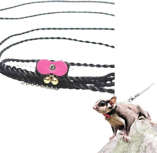 Sugar Glider Traction Rope Strap Anti-Biting Chain Rope, Small Animal Walking Collar Harness with Lead Leash for Hamster Gerbil Rat Mouse Ferret Chinchilla Squirrel (Pink)