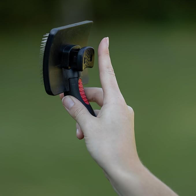 Jeffers Pet Self-Cleaning Slicker Brush for Dogs & Cats – Self Cleaning Button, Removes Tangles & Loose Hair, Non Slip Handle for Easy Grooming, Go To Gift for Pet Owners – Black, Red - Small