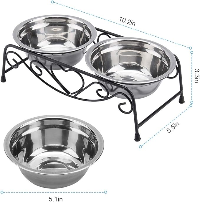 Raised Dog Bowls, Stainless Steel Double Pet Food Feeder Cat Water Dispenser Dish Bowls with Retro Iron Stand for Small or Medium Dogs Cats Puppy