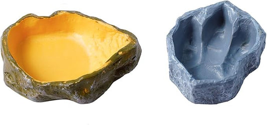 2 Pack Reptile Food and Water Bowls - Resin Simulation Feeding Dishes for Lizards Snakes Tortoises - Terrarium Decorative Landscape Bowls