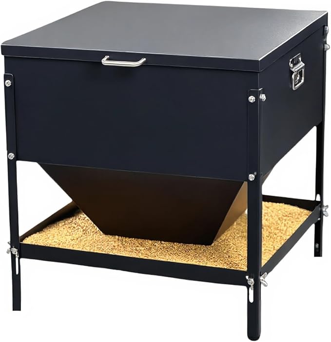 All Metal Chicken Feeding with Waterproof Lid and Handle，Adjustable 80 lbs Large Capacity No Waste Portable Automatic Chicken Feeder,for Chickens and Duck Poultry and Other Birds