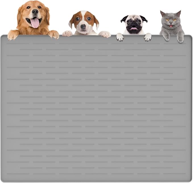 Largest Dog Food Mat, 48"x32" Silicone Dog and Cat Mat for Food and Water Bowls, Thinken Waterproof Non-Slip XXXL Pet Feeding Mat for Floors (Light Gray)