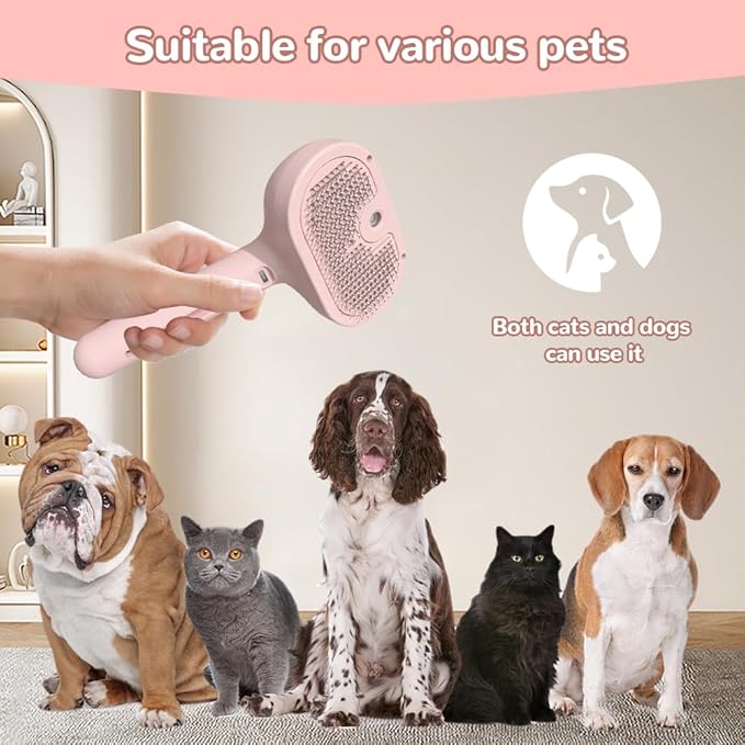 Pet Spray Hair Removal Comb, 2025 New Pet Steam Brush for Dog Cat, Steam Brush for Shedding Grooming, Water Steamy for Long Short Haired Pets, Portable Anti-Static Cat Steamy (Green)