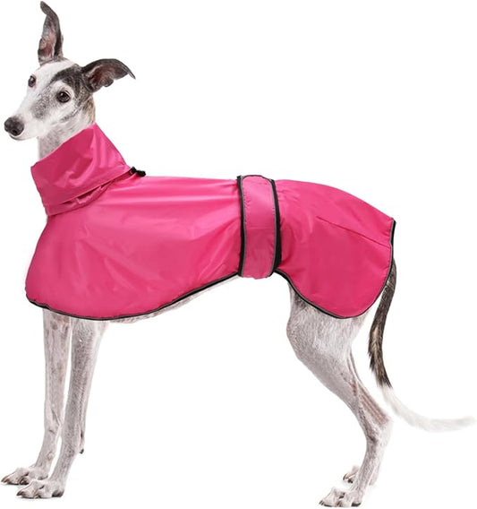 Dog Raincoat with Reflective Bar, Rain/Water Resistant, Adjustable Vest - Dog Raincoats for Greyhounds, Lurchers and Whippets - Pink - L