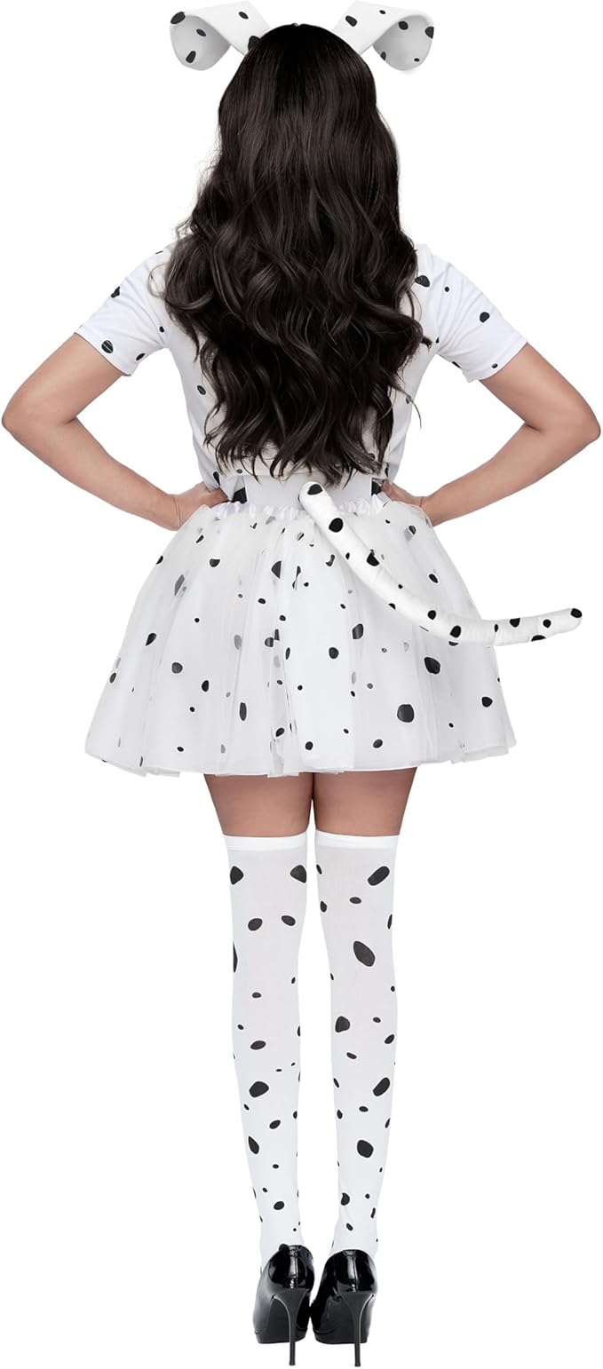 Spooktacular Creations 6 Pcs Halloween Women Dalmatian Dog Costume Set, Dalmatian Puppy Costume for Adult Women