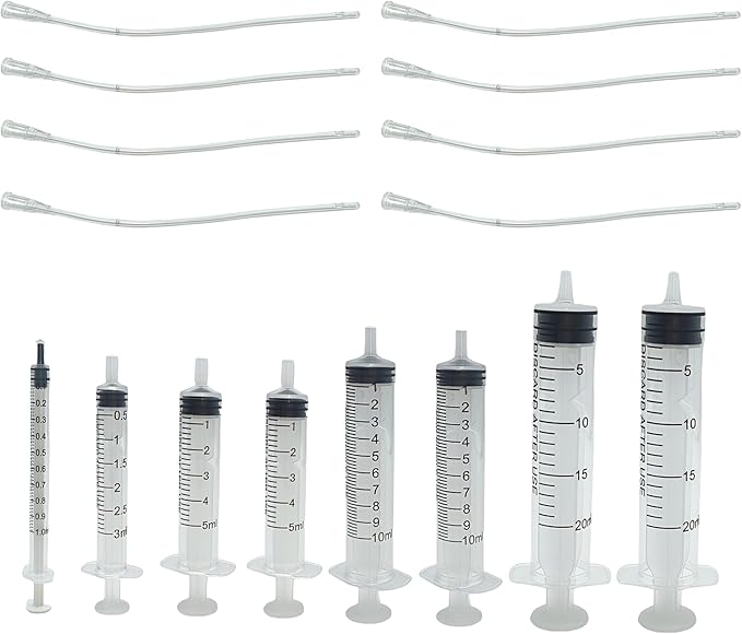 8Pcs Pet Bird Parrot Milk Syringe Set, Hand Feeding Syringe with Soft Tubes (1ml+3ml+5ml+10ml+20ml)