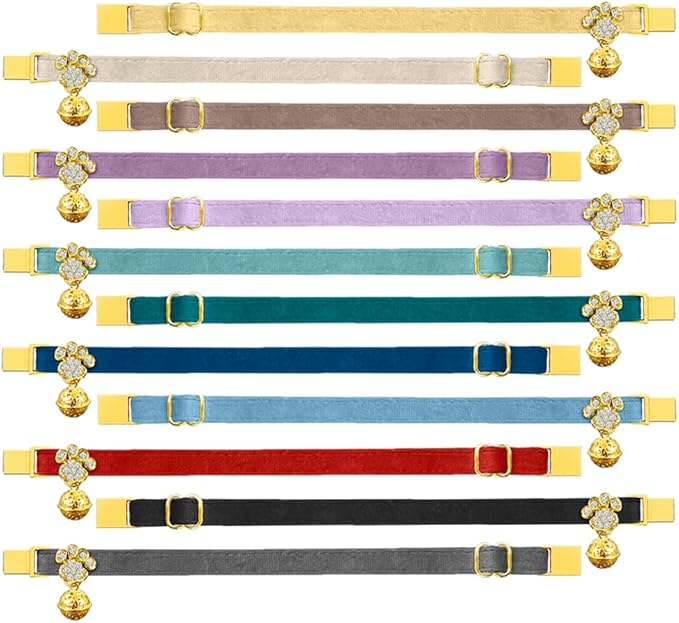 Personalized Breakaway Cat Collars - Magnetic Buckle, Bell - Safety Quick Release, Customized for Girls & Boys Cats- (Velvet-Red)