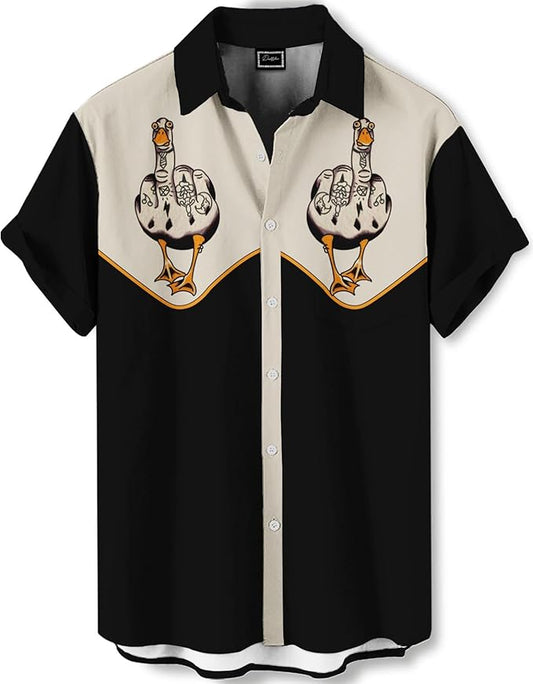 Men’s Hawaiian Shirt Western Cowboy Symmetrical Print Short Sleeve Button Down Casual Beach Holiday Summer Shirt