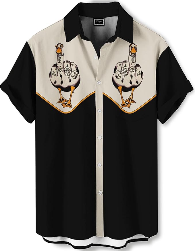 Men’s Hawaiian Shirt Western Cowboy Symmetrical Print Short Sleeve Button Down Casual Beach Holiday Summer Shirt