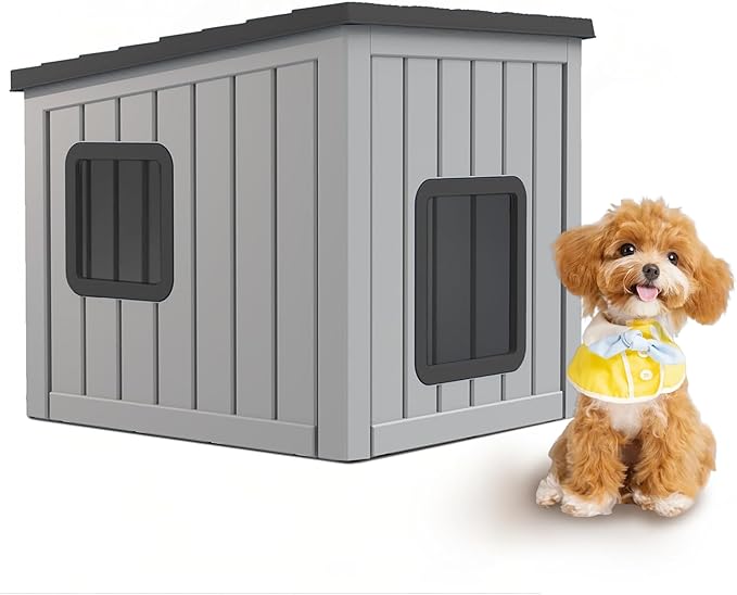 DRATO Dog House Indoor and Outdoor with Weatherproof Roof Removable Floors for Small to Middle Sized Dogs Easy to Assemble (Gray, 24.65 * 21.5 * 22.21)