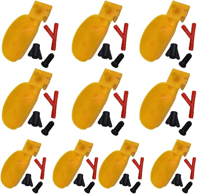 10set Quail Waterer Automatic Bird Water Cups for Cage Hang Drinker Poultry Bird Watering System (Yellow)