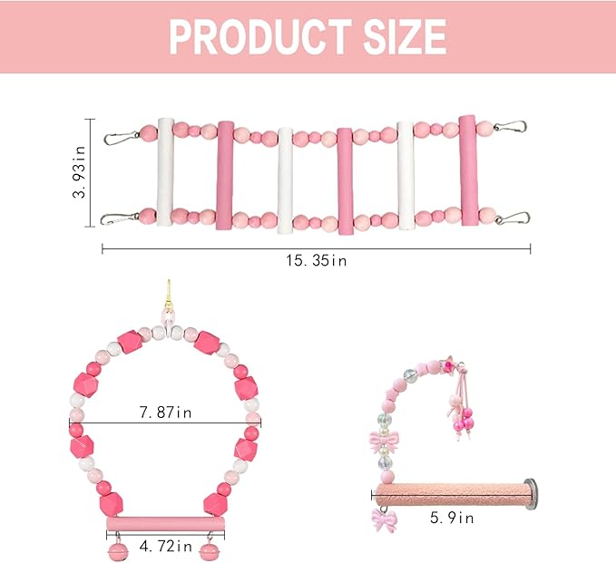 Bird Cage Accessories - Cockatiel Toys Bird Rope Perches Swing Suitable for Parakeet Conure Cockatiel Mynah Love Birds Finches(Pink)