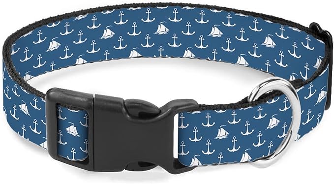 Anchor Boats Dog Collar Nautical Navy Blue Cat Big Neck Collars Soft for Small Extra Large Heavy Duty Pet Dogs