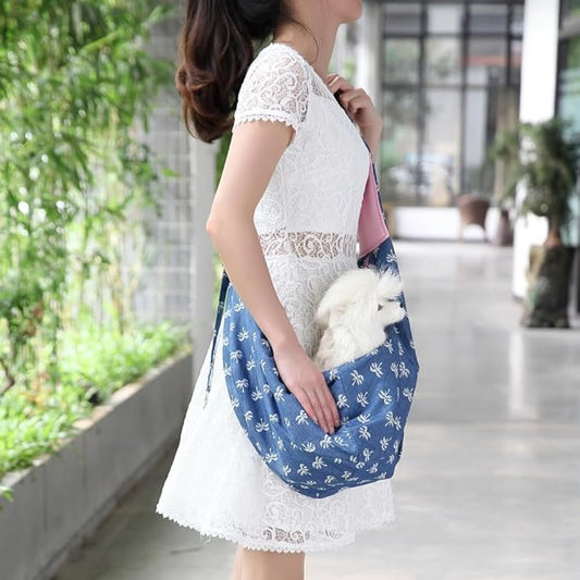 Double-Layer Adjustable Pet Carrier Sling Bag for Large Dogs and Cats, Reversible Design,Dogs cat mom Gifts, Navy and Pink (Blue)