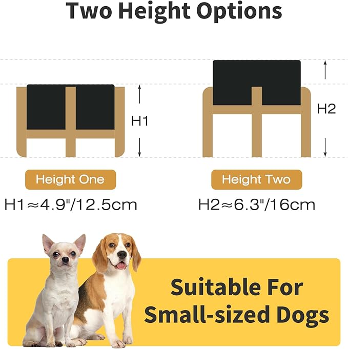 Elevated Ceramic Dog Bowls 2 Pack, 6.1" Individual Dog Bowl with 2 Fixed Height Stand, 3.5 Cup Food and Water Bowls for Small Dogs, Microwave Safe (Double Bowls + Double Stands - Black, 6 inch)