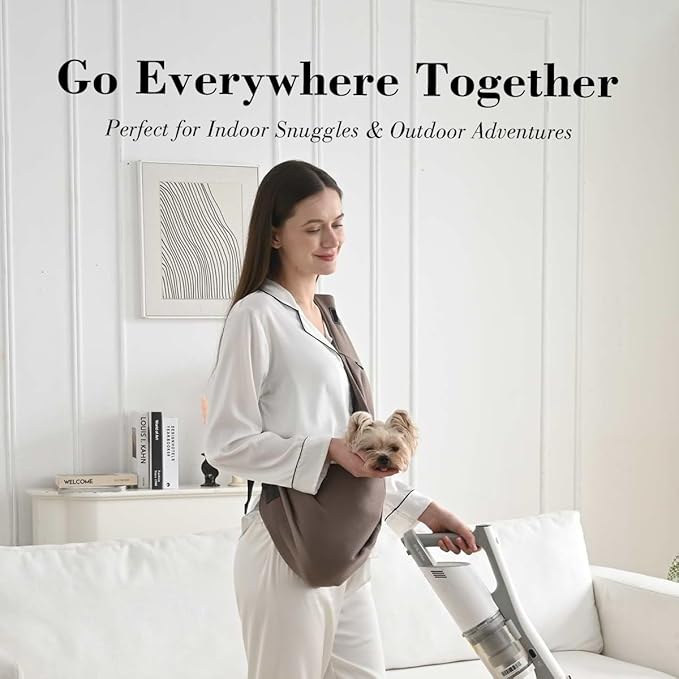 Dog & Cat Carrier Sling, Adjustable Soft Padded Shoulder Puppy Carrier, Hands-Free Dog Carrier Bag with Double Safety Buckles Premium Material for Outdoor Travel (Caramel, L)