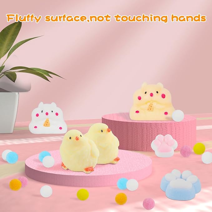 6 Pcs Taba Squishy , Kit Squeeze Toy ,Include Squishies( 2 Cat Paws & 2 Chick,2 Hamster), Soft Stress Relief Squeeze Toy,tress Relief Sensory Toy