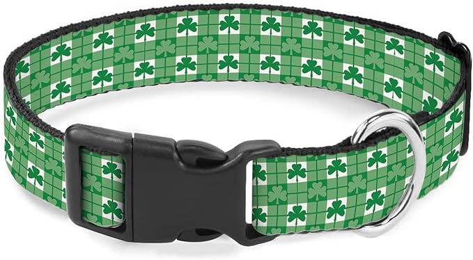 Green Shamrock Plaid Dog Collar St Patrick's Day Cat Big Neck Collars Soft for Small Extra Large Heavy Duty Pet Dogs
