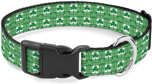 Green Shamrock Plaid Dog Collar St Patrick's Day Cat Big Neck Collars Soft for Small Extra Large Heavy Duty Pet Dogs
