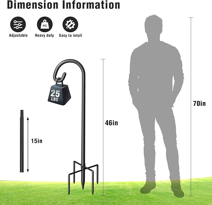 Shepherd Hook for Outdoor, Heavy Duty Bird Feeder Pole with 5 Prong Base, Adjustable Height Bird Feeder Stand Ideal for Hanging Bird Feeders, Plant, and Garden Decorations