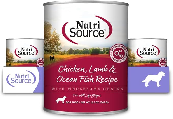NutriSource Chicken, Lamb & Ocean Fish Recipe Dog Food, Premium Wet Dog Food, 12.3 Ounce (Pack of 12)