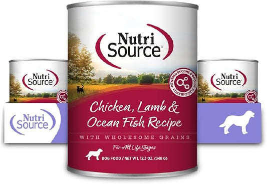 NutriSource Chicken, Lamb & Ocean Fish Recipe Dog Food, Premium Wet Dog Food, 12.3 Ounce (Pack of 12)