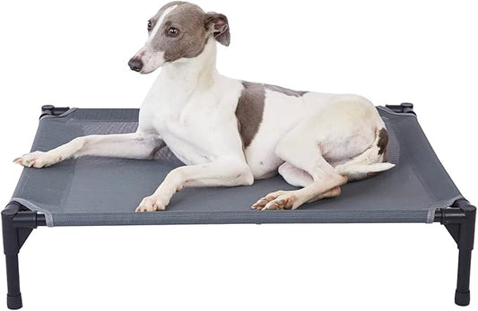 pettycare Elevated Outdoor Dog Bed - Raised Cot for Large Dogs, Heavy Duty Pet Cots Waterproof, Cooling, Washable Breathable Teslin Mesh, Durable, Non Slip, 42 Inches, Grey