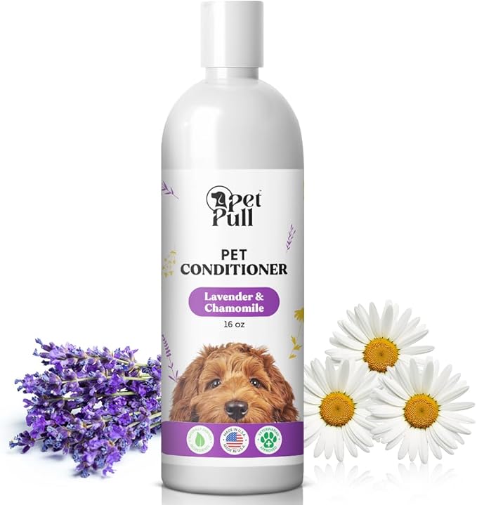 Dog Conditioner Puppy Essentials - Moisturizing Conditioner for Dogs with Lavender and Chamomile Scent - Plant Based Dog Bath Supplies Detangle and Revive Pet's Coat - Made in USA (16 Oz)