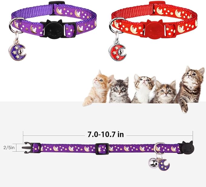 2Pcs Breakaway Cats Collars Cat Collars for Boy & Girl Cats Adjustable Kitten Collars with Bell,Purple+Scarlet