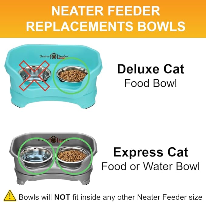 Neater Pet Brands 1 Cup (8 oz.) Shallow Stainless Steel Cat Bowls, Set of 2 Neater Feeder Replacement Bowls (Express & Deluxe), Metal Cat Dishes for Food and Water, Whisker Friendly, Dishwasher Safe