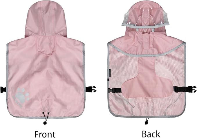 Waterproof Dog Raincoat, Reflective Adjustable Hooded Dog Rain Coat, Lightweight Breathable Pet Rain Jacket Poncho Double Layer with Leash Hole for Small Medium Large Dogs (Pink, X-Large)