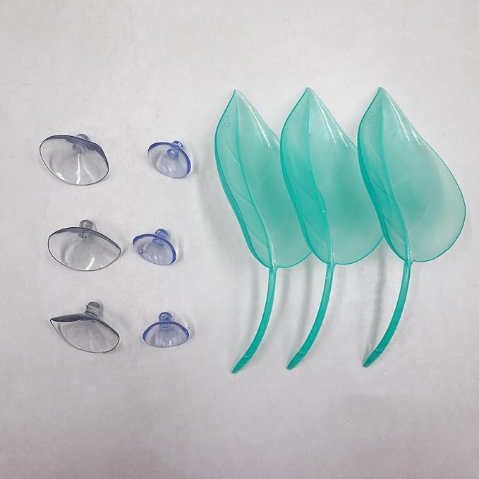 3 Pack Plastic Leaf Decorations with Suction Cups, Frog Habitat Platform, Reptile Decorations for Terrarium, Tank Terrarium Accessories for African Dwarf, Toad