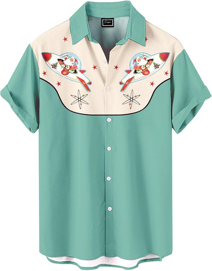 Men’s Hawaiian Shirt Western Cowboy Symmetrical Print Short Sleeve Button Down Casual Beach Holiday Summer Shirt