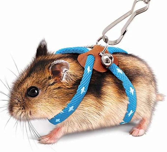 Hamster Harness,Adjustable Harness Vest Leash Hamster Chest Straps with a Small Bell Rat Mouse Squirrel Sugar Glider Small Animal (Blue)