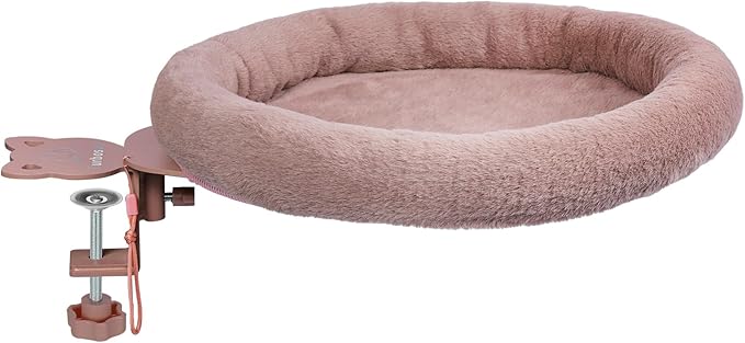 Rotating Cat Desk Bed - 40 LBS Chair-Side Cat Sleeping Basket with Bed for Desk, 360° Swivel & Removable Washable Cushion for Office Comfort(Brown