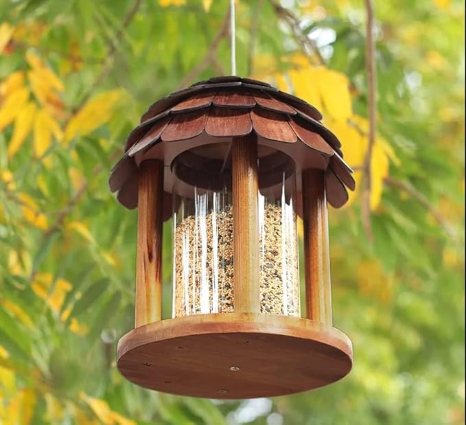 Gazebo Bird Feeder - Going Green Outdoor Garden Decorative Creation - 3 Lbs Capacity - Solid Cedar Wood Squirrel Proof Secure Lock, Assembling Needed