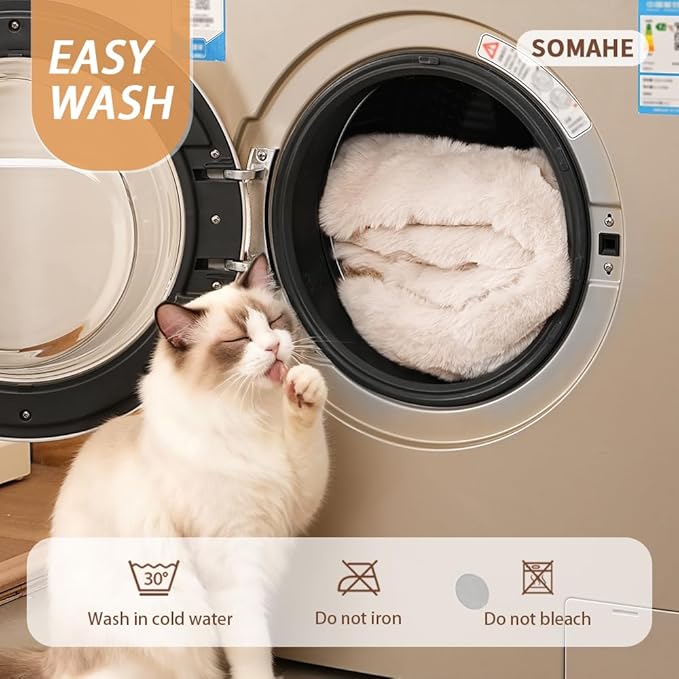 Cat Beds for Indoor Cats Faux Fur Pet Pad Mat Plush Kitten Bed with Non-Slip Bottom for Carriers/Couch Dog & Puppy Friendly 35 x 27 Inch X-Large White