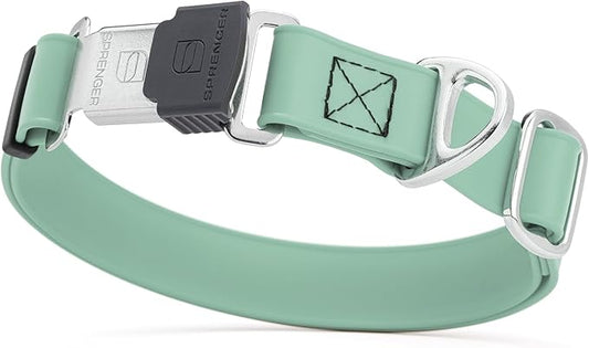 Dogline Biothane Waterproof Dog Collar with Herm Sprenger Stainless Steel Quick Release Buckle – Heavy Duty Tactical Durable Collar for Dogs – Comfortable and Safe Pet Collar, W 1" L 15-25" Sage Green