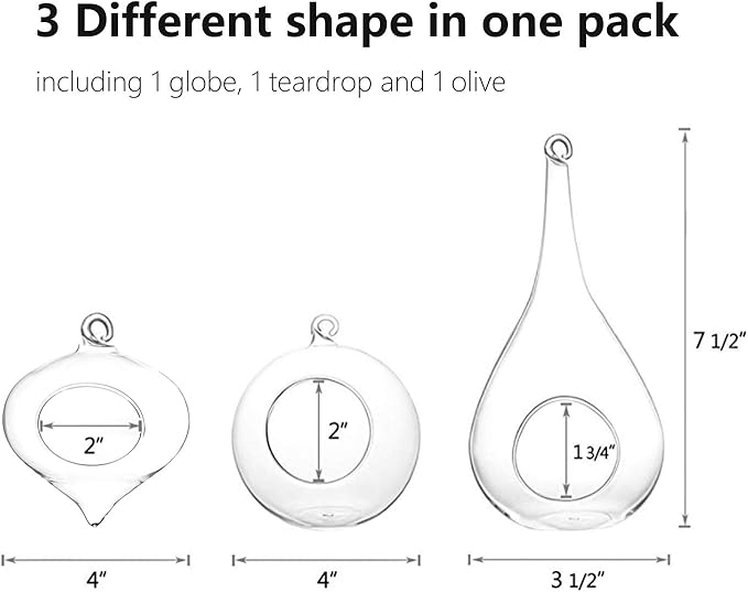 Mkono 3 Pack Glass Hanging Planter Air Fern Holder Terrarium Plants Hanger Vase, Home Christmas Decoration Gifts for Plant Lovers, Succulent Moss Tillandsias Air Plants Globe (Plant Not Included)