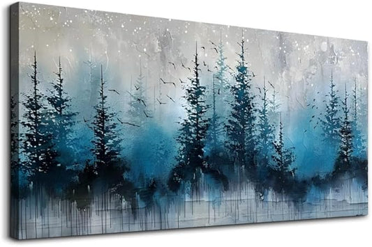 hyidecorart Large Wall Decor For Office Framed Wall Art For Living Room Scenery Abstract Wall Painting Bedroom Decoration Misty Forest Trees Pictures Artwork Canvas Prints Home Room Decor 60"X30"