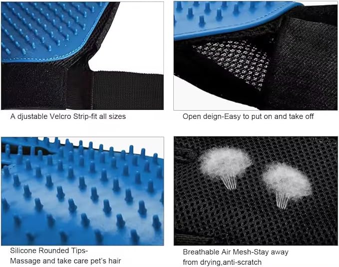 Pet Grooming Gloves for Dogs & Cats (2 Pack) – Deshedding Hair Remover Mitts with Soft Silicone Massage Bristles – Dual-Sided Grooming & Bathing Gloves for Long & Short Hair Pets –