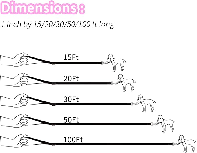 HIKISS Long Dog Leash Obedience Recall Training Agility Lead with Thickening Material for Large Dog - 15ft 20ft 30ft 50ft 100ft Training Leash(Pink 100ft)