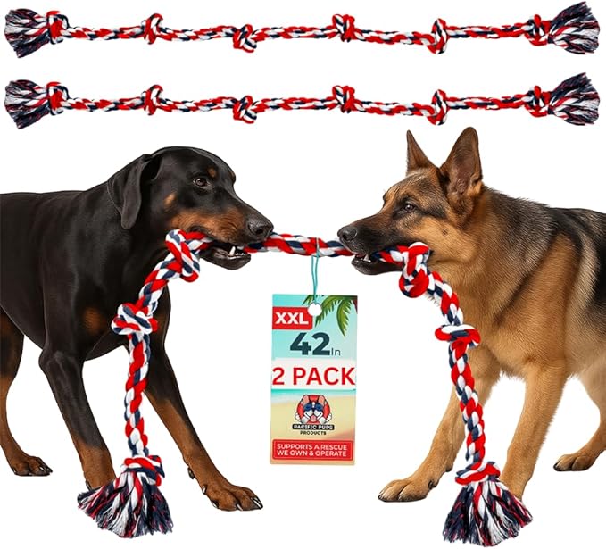 Giant Dog Rope Toys for Extra Large Dogs 2 Pack - 42 Inch, 6 Knot Tough Rope Chew Toys for Large Dogs - Benefits Non-Profit Animal Rescue - Indestructible Dog Toy for Aggressive Chewers (Red)