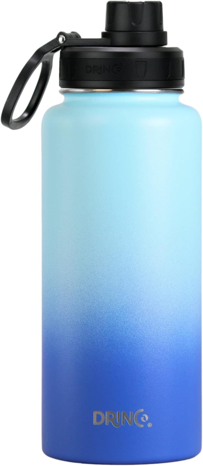 DRINCO Stainless Steel Water Bottle Spout Lid Vacuum Insulated Double Wall Water Bottle Wide Mouth (40oz 32oz 22oz 18oz 14oz) Leak Proof Keeps Cold or Hot (32 oz, 32oz Morning Sky Blue)