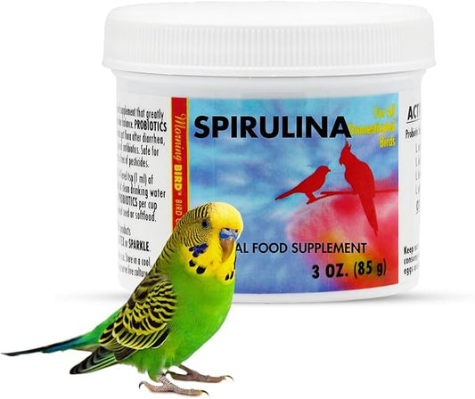 Morning Bird Spirulina, Supplement for Caged Birds, Organic Bird Food Supplement with Vitamins, Proteins, and Amino Acids for Parakeets, Cockatiels, Budgies, Finches, Canaries, and Parrots, 3 oz