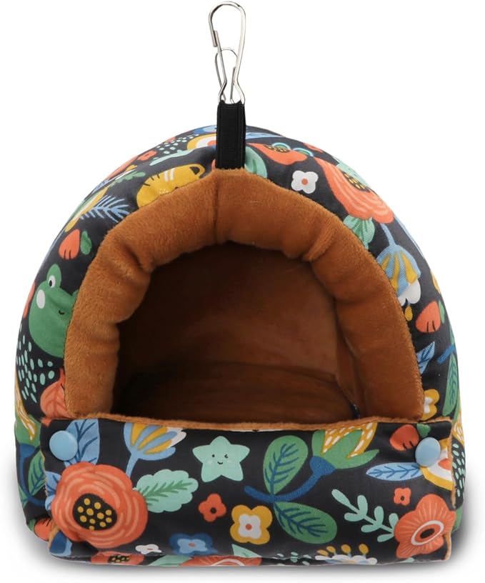 Wontee Bird Nest House Winter Warm Snuggle Hut Bird Bed Hanging Hammock for Parrots Budgies Parakeets Caique Senegal Cockatiels Conures (Medium, Black)