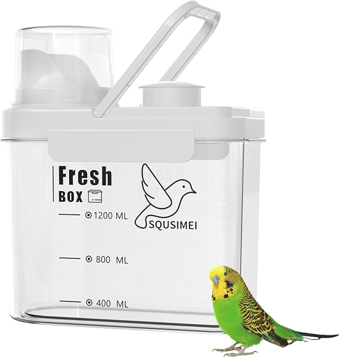 1.7 Qt/1.6 L Bird Seed Storage Container with Lids Airtight Measuring Cup, Bird Seed Dispenser Pet Food Container Are Used to Store Bird Food, Chicken Feed BPA Free (1.6L, White)