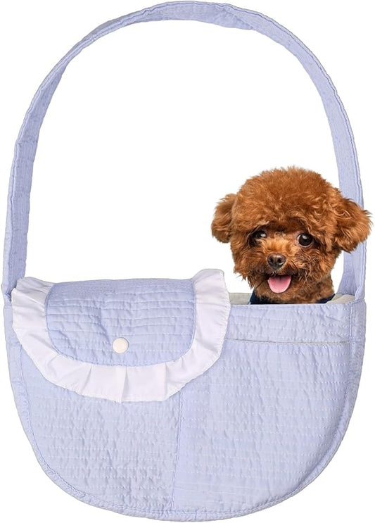 Pet Sling Carrier for Small Dogs ANG cat 3-8 lbs, Breathable Cotton Dog or Cats Purse Carrier with Storage Pocket,for mom Gifts,Hand Free Travel Chest Cat Sling Light Blue (Blue)